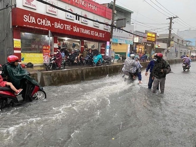 Mưa to kéo dài, nhiều tuyến đường tại Thành phố Hồ Chí Minh ngập sâu chưa từng thấy - Ảnh 6.