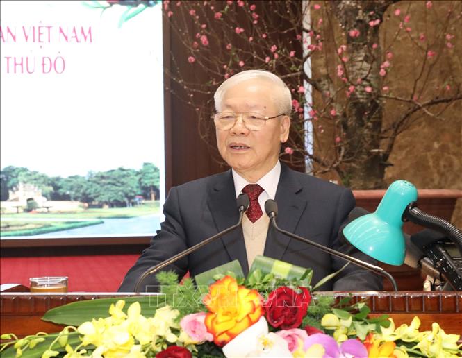 Tổng Bí thư Nguyễn Phú Trọng thăm, chúc tết Đảng bộ, Chính quyền và nhân dân Thủ đô Hà Nội - Ảnh 1.