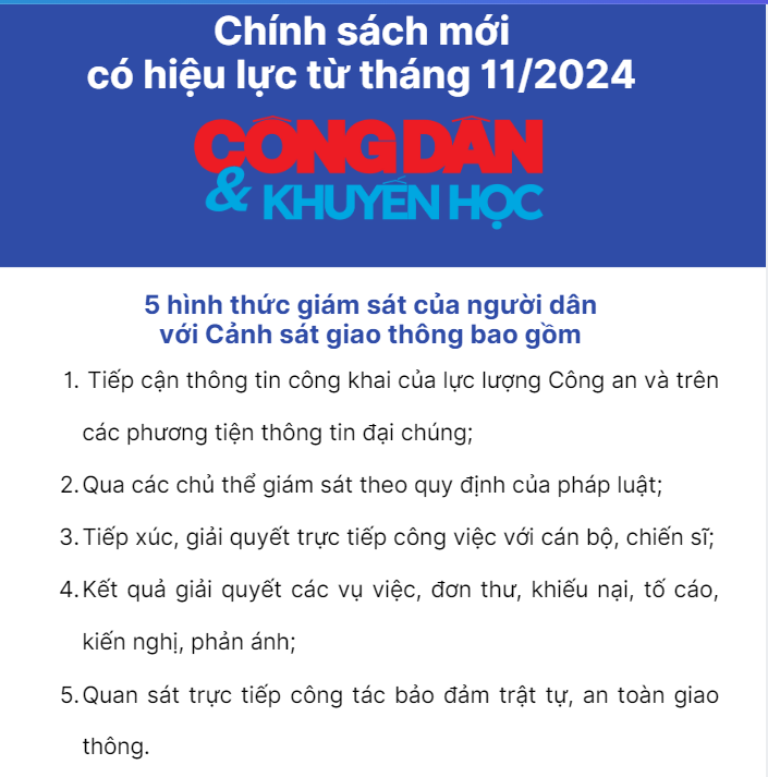 Chính sách mới có hiệu lực từ tháng 11/2024: Người dân được thực hiện giám sát hoạt động của cảnh sát giao thông? - Ảnh 1.