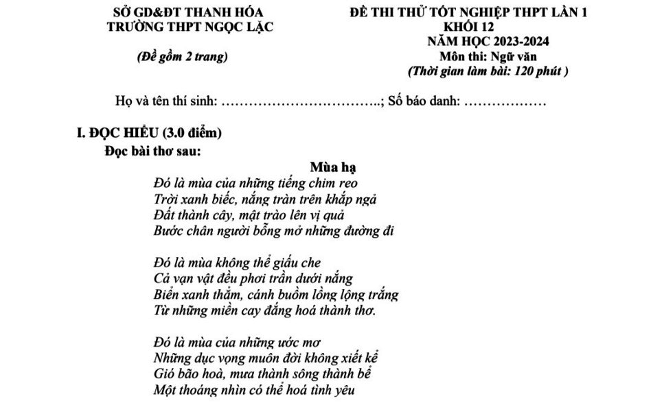 Đề thi thử tốt nghiệp môn Ngữ văn: Ý nghĩa của việc sống có trách nhiệm