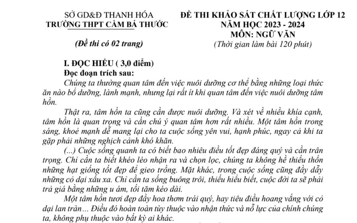  Đề thi thử tốt nghiệp Ngữ văn: Hiểu về trái tim