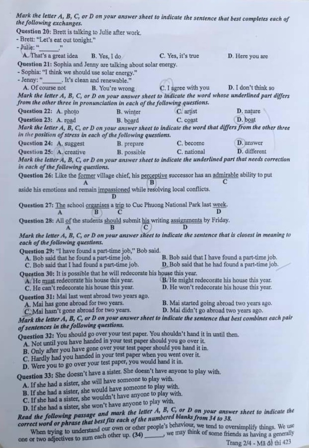 Đề thi môn Tiếng Anh kỳ thi tốt nghiệp trung học phổ thông năm 2024- Ảnh 2.