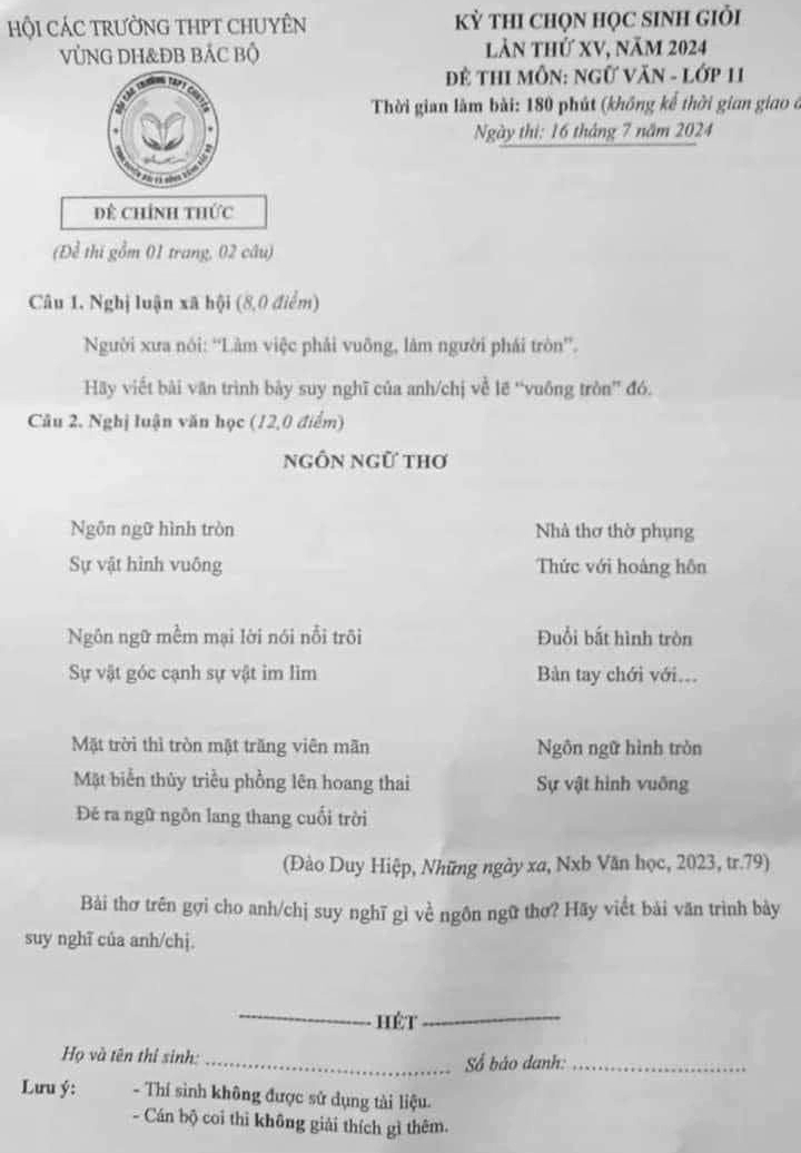 Đề thi học sinh giỏi Ngữ văn: Làm việc phải vuông, làm người phải tròn- Ảnh 1.