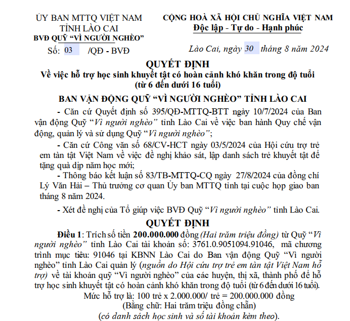 Hỗ trợ 200 triệu đồng cho 100 học sinh khuyết tật nhân dịp năm học mới  - Ảnh 1.