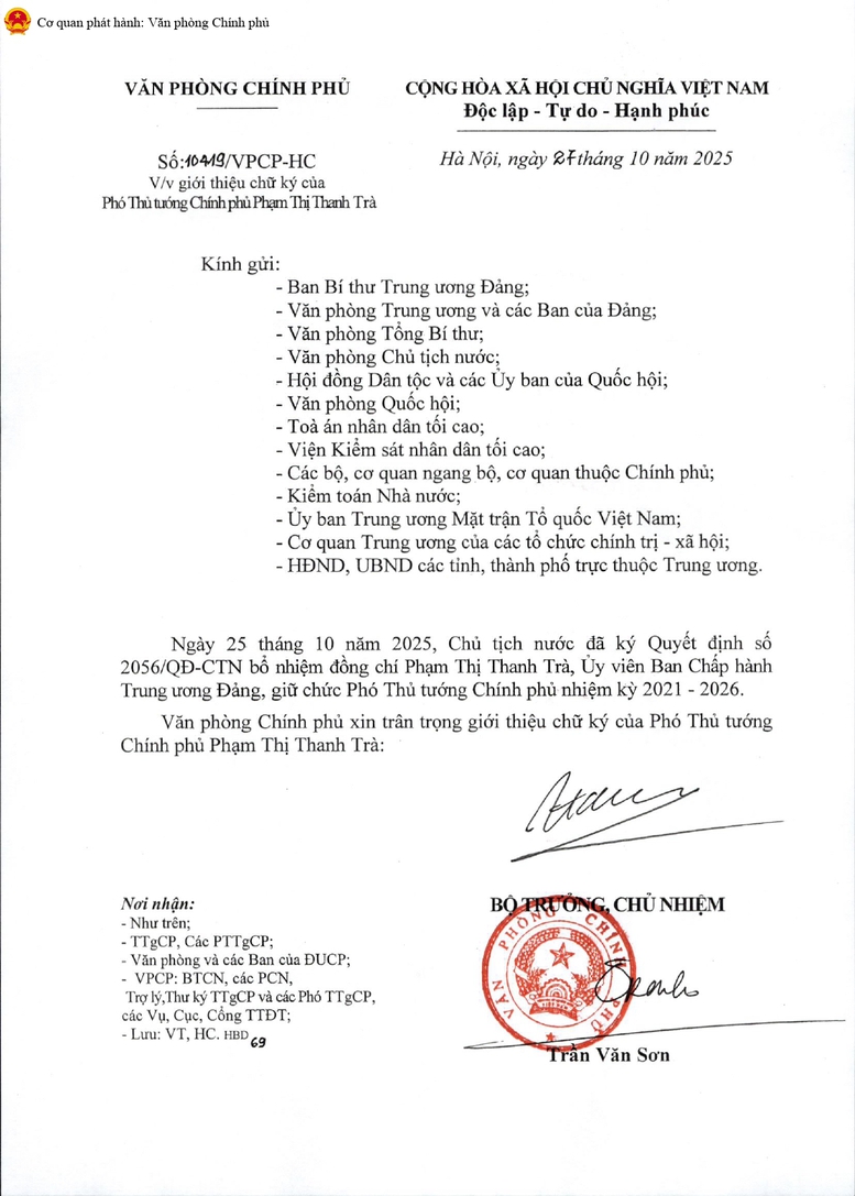 Giới thiệu chữ ký của 2 tân Phó Thủ tướng Chính phủ: Phạm Thị Thanh Trà và Hồ Quốc Dũng - Ảnh 2.