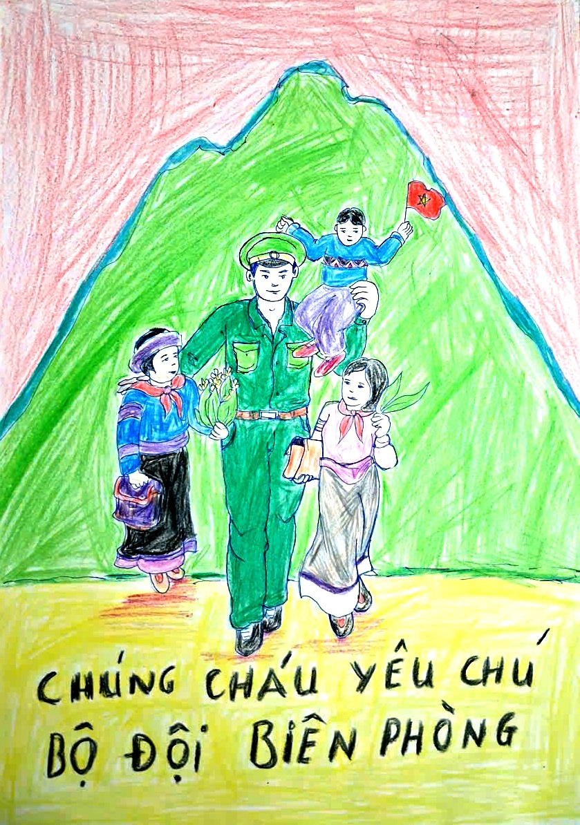 Học sinh v&ugrave;ng cao Y T&yacute; vẽ tranh "Ch&aacute;u y&ecirc;u ch&uacute; bộ đội Bi&ecirc;n ph&ograve;ng" - Ảnh 2.