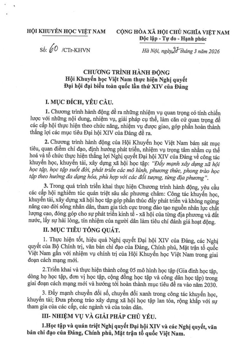 Hội Khuyến học Việt Nam đưa tinh thần Nghị quyết XIV của Đảng v&agrave;o t&acirc;m điểm sự nghiệp học tập to&agrave;n d&acirc;n - Ảnh 1.