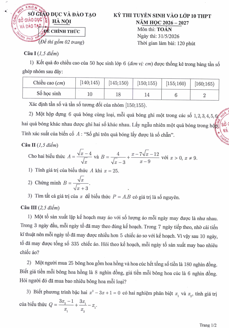 Đáp án chính thức các môn trong kỳ thi vào lớp 10 Hà Nội năm 2026 - Ảnh 2.