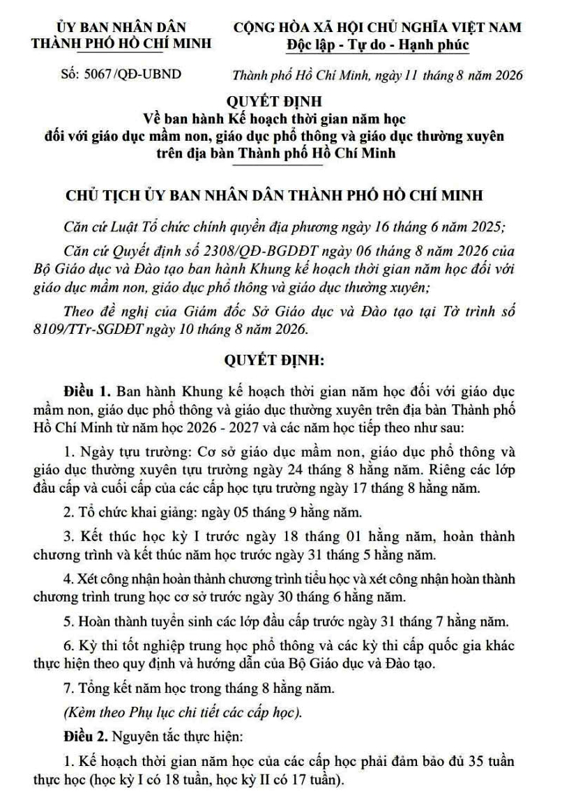 Th&agrave;nh phố Hồ Ch&iacute; Minh c&ocirc;ng bố ng&agrave;y tựu trường, khai giảng năm học 2026-2027 v&agrave; c&aacute;c năm tiếp theo - Ảnh 3.