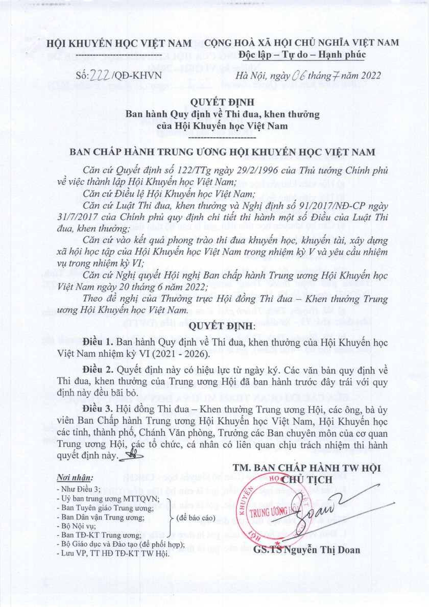 Hội Khuyến học Việt Nam ban hành Quy định về Thi đua, khen thưởng - Ảnh 1.