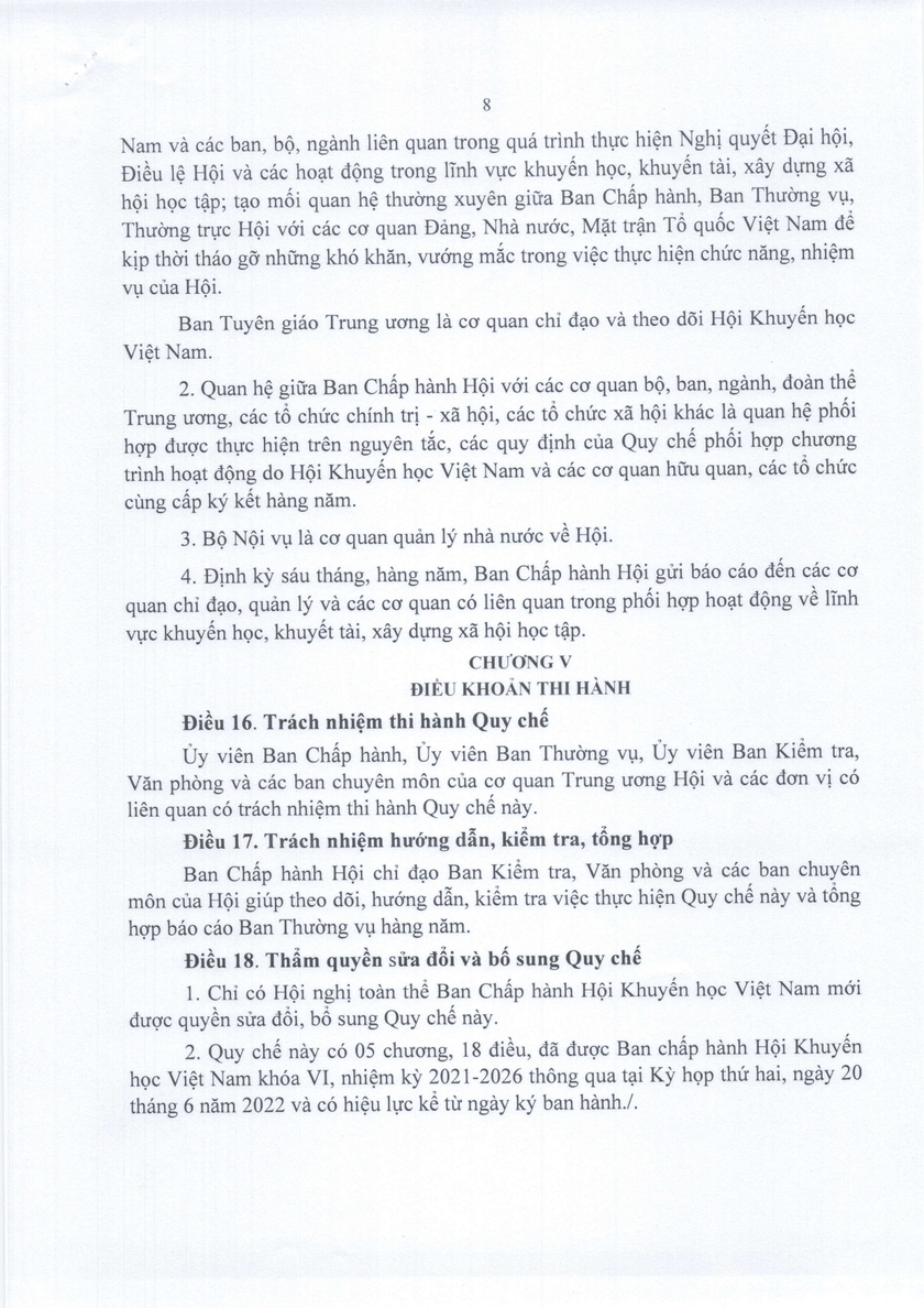 Quyết định số 223/QĐ-KHVN về Quy chế hoạt động của Ban chấp hành thường vụ, thường trực Trung ương Hội Khuyến học Việt Nam - Ảnh 9.