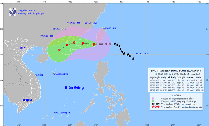 Tin mới nhất về bão số 4 Koinu mạnh cấp 12, giật cấp 15 trên Biển Đông - Ảnh 1.