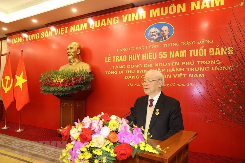 Tổng Bí thư Nguyễn Phú Trọng nhận Huy hiệu 55 năm tuổi Đảng  - Ảnh 3.