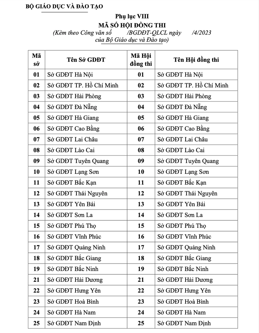 Danh sách 65 mã số hội đồng thi tốt nghiệp trung học phổ thông năm 2023 - Ảnh 2.