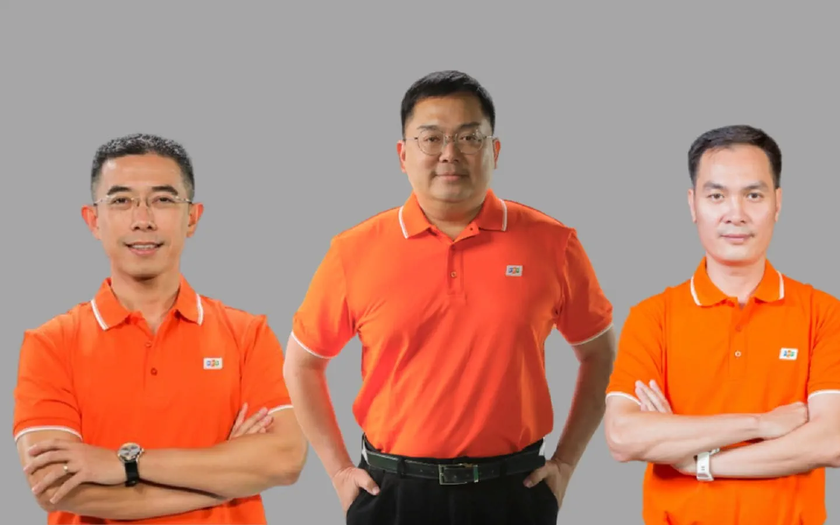 Các lãnh đạo cấp cao mới của FPT (từ trái qua): Hoàng Việt Anh, Hoàng Nam Tiến và Nguyễn Hoàng Linh. Ảnh: FPT.
