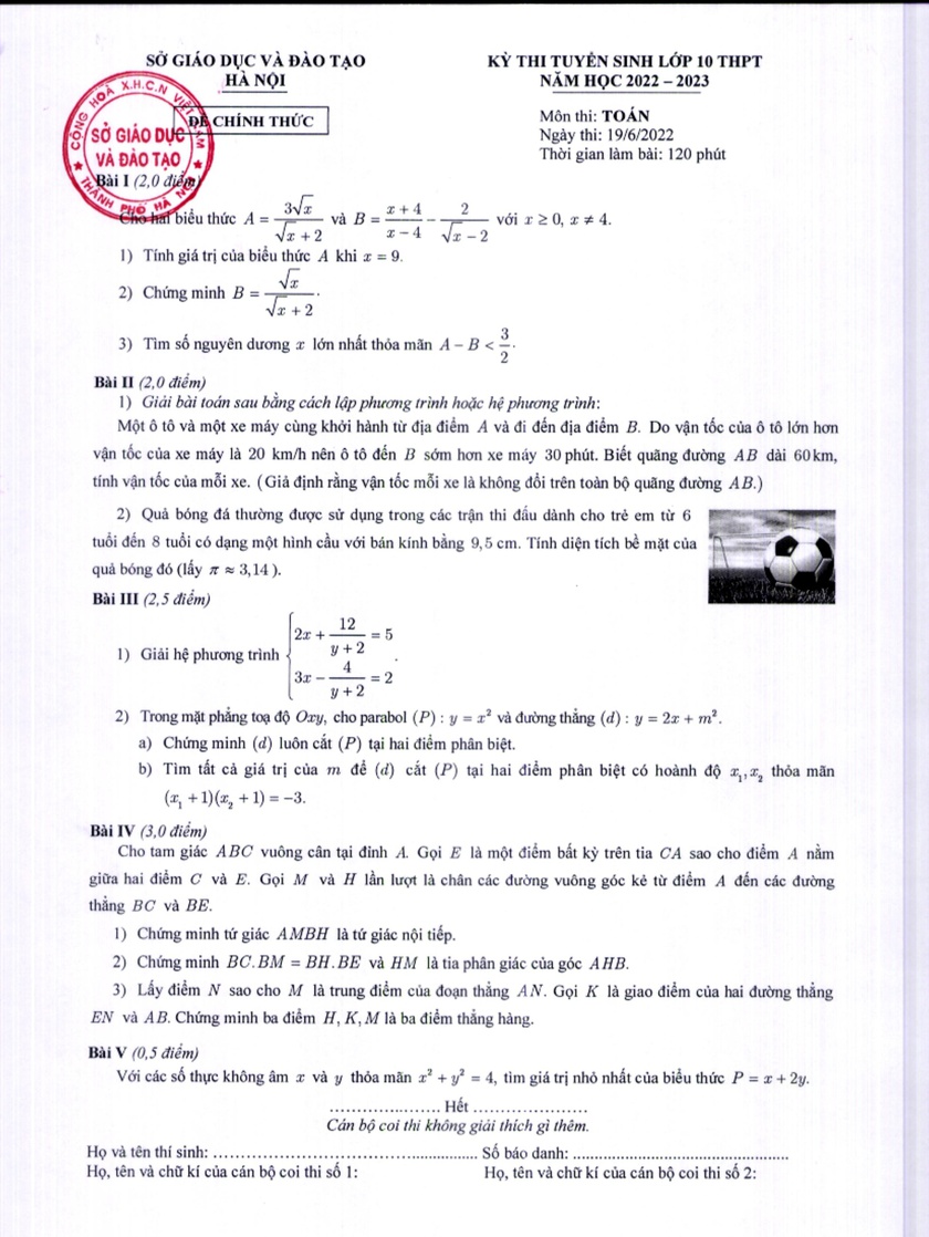 Đề thi vào lớp 10 môn Toán của Hà Nội 3 năm gần đây - Ảnh 1.