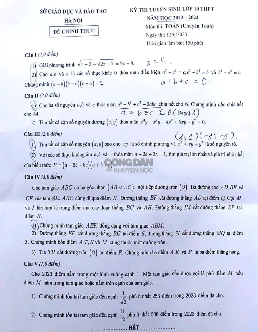 Đề thi vào lớp 10 chuyên Toán của Hà Nội - Ảnh 1.