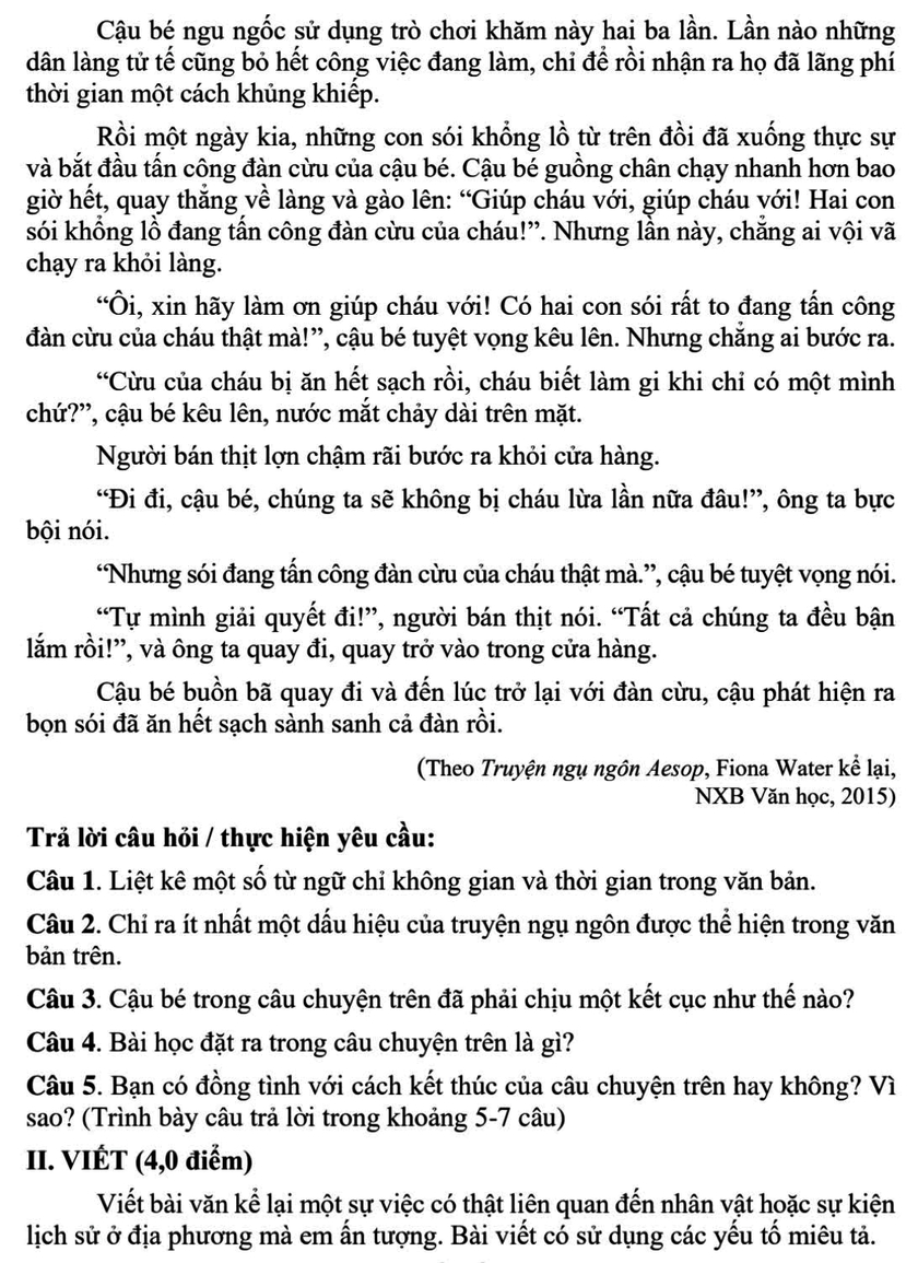 Đề tập huấn Ngữ văn 7: Cậu bé kêu có sói - Ảnh 2.