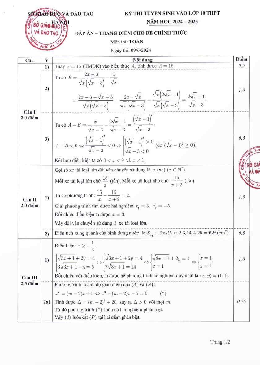 Đáp án chính thức các môn thi vào lớp 10 ở Hà Nội- Ảnh 1.