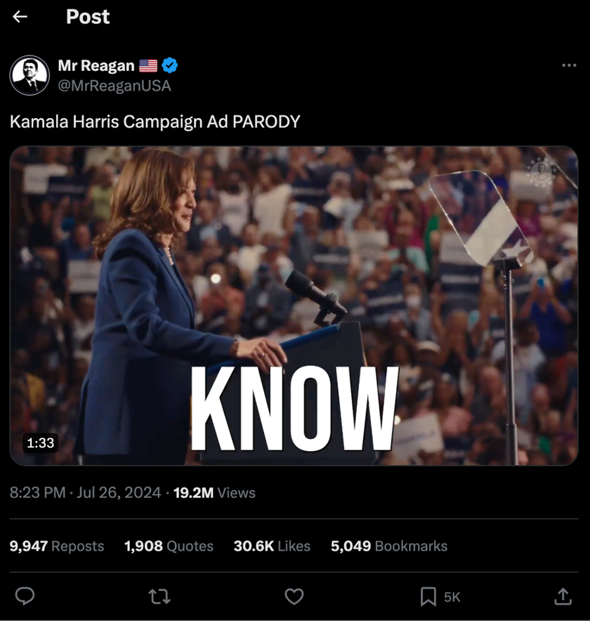 Deepfake ứng cử viên Tổng thống Mỹ Kamala Harris gây "bão" mạng xã hội- Ảnh 2.