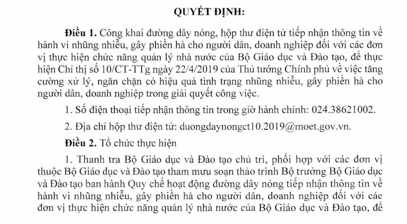 Bộ Giáo dục và Đào tạo công bố đường dây nóng- Ảnh 1.