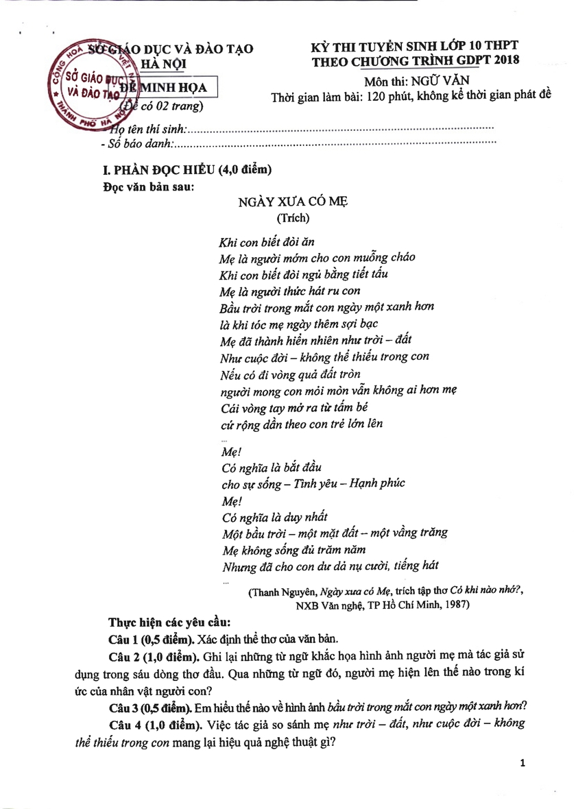 Hà Nội công bố đề minh họa môn Ngữ văn thi vào lớp 10 theo chương trình mới - Ảnh 3.