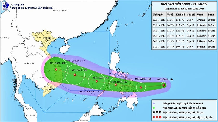 Bão Kalmaegi tiến sát Biển Đông, Nam Trung Bộ có thể mưa to gây lụt lội - Ảnh 1.