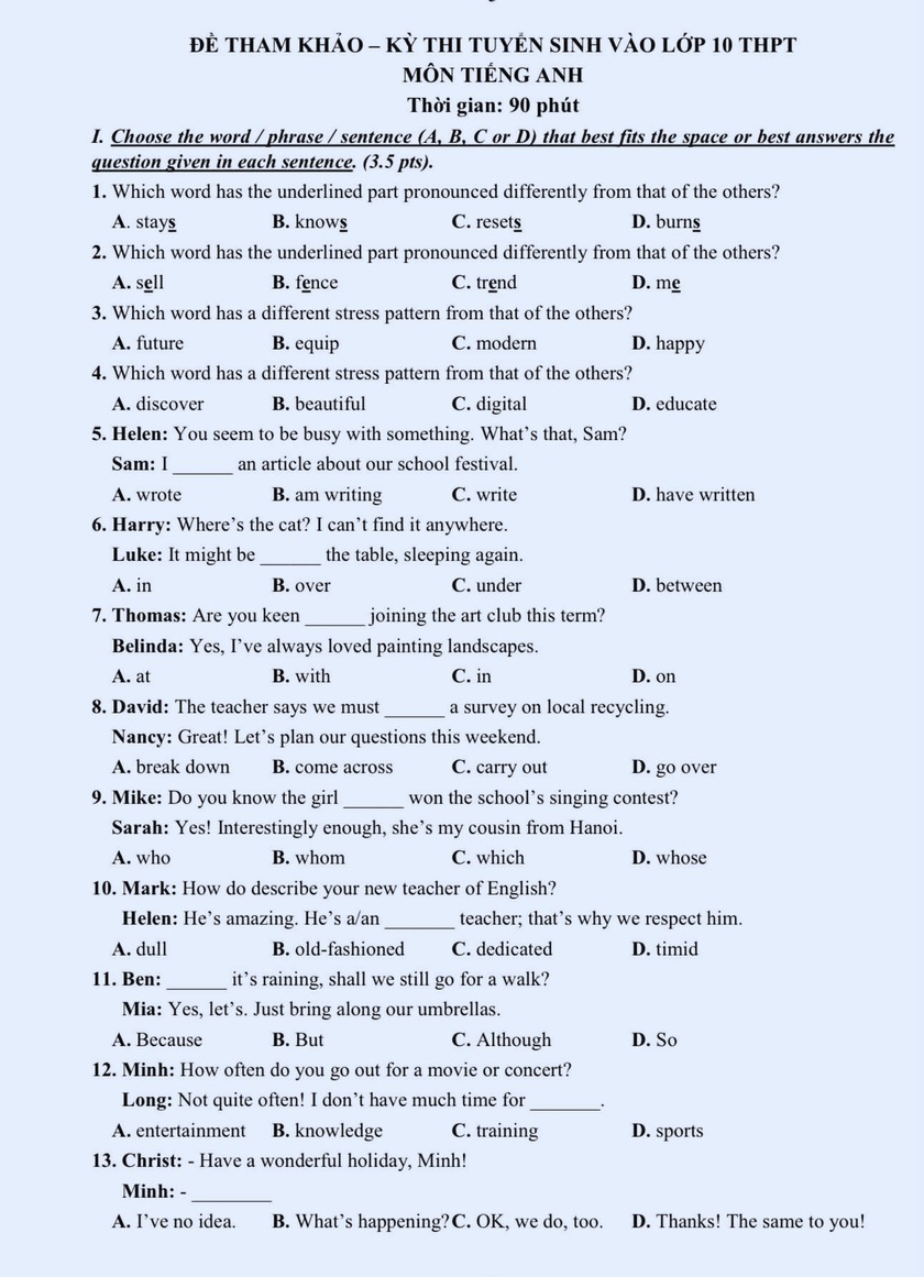 Đề thi lớp 10 môn tiếng Anh Thành phố Hồ Chí Minh năm 2026 sẽ gắn với tình huống thực tế - Ảnh 1.