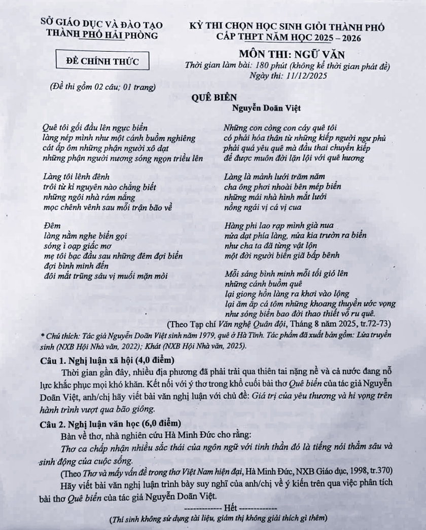 Đề thi học sinh giỏi Ngữ văn: Thơ ca chấp nhận nhiều sắc thái của ngôn ngữ - Ảnh 1.