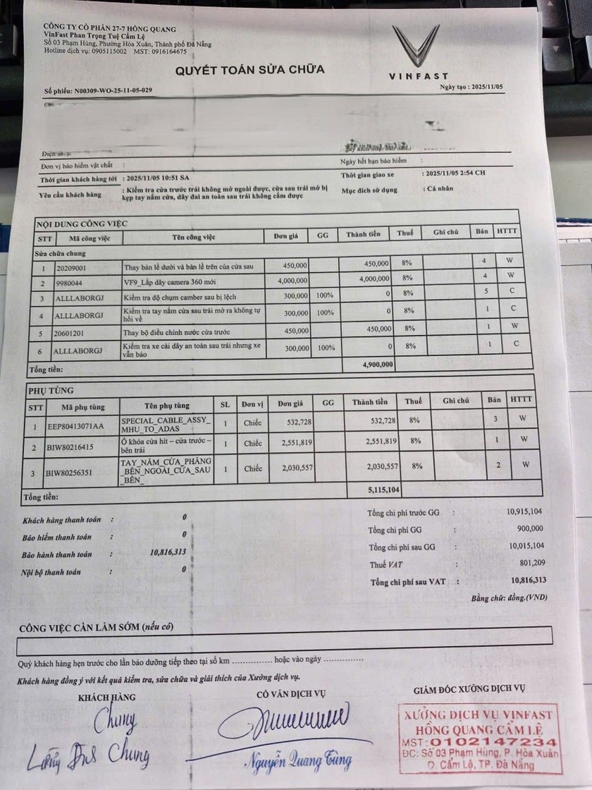 Mang xe đi sửa tưởng mất cả chục triệu đồng, chủ xe điện VinFast bất ngờ nhận h&oacute;a đơn&hellip; 0 đồng - Ảnh 3.