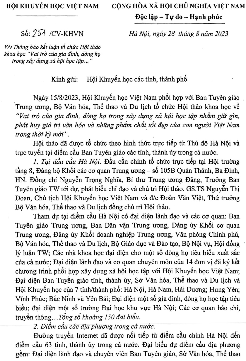 Kết luận của Hội Khuyến học Việt Nam về Hội thảo "Vai trò của gia đình, dòng họ trong xây dựng xã hội học tập" - Ảnh 2. Kết luận của Hội Khuyến học Việt Nam về Hội thảo "Vai trò của gia đình, dòng họ trong xây dựng xã hội học tập" - Ảnh 2.