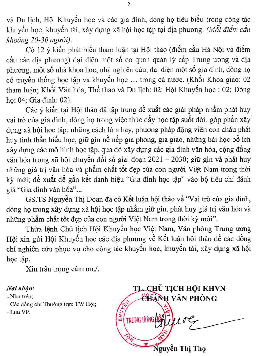 Kết luận của Hội Khuyến học Việt Nam về Hội thảo "Vai trò của gia đình, dòng họ trong xây dựng xã hội học tập" - Ảnh 3. Kết luận của Hội Khuyến học Việt Nam về Hội thảo "Vai trò của gia đình, dòng họ trong xây dựng xã hội học tập" - Ảnh 3.