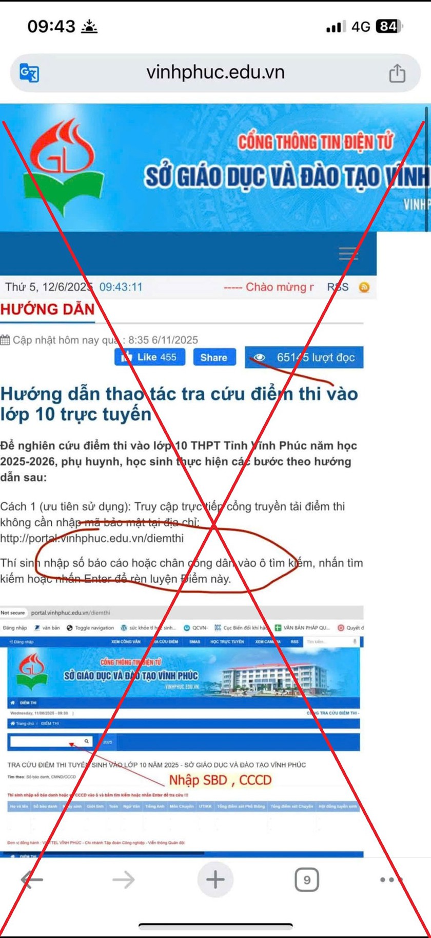 Cảnh báo tin giả, sai sự thật lan truyền liên quan đến hướng dẫn tra cứu điểm thi vào lớp 10 THPT - Ảnh 1.
