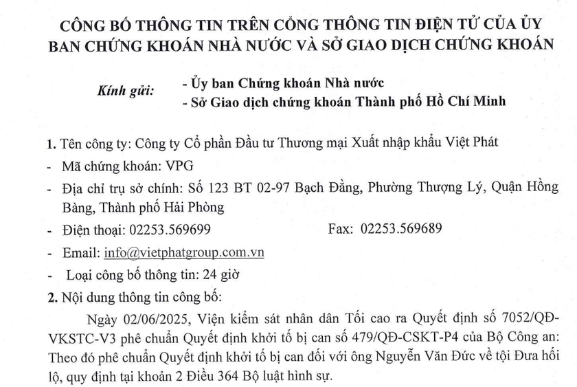 Khởi tố Chủ tịch Việt Phát Group (VPG) – Doanh nghiệp nghìn tỷ hợp tác với nhiều tập đoàn lớn- Ảnh 1. Khởi tố Chủ tịch Việt Phát Group (VPG) – Doanh nghiệp nghìn tỷ hợp tác với nhiều tập đoàn lớn- Ảnh 1.