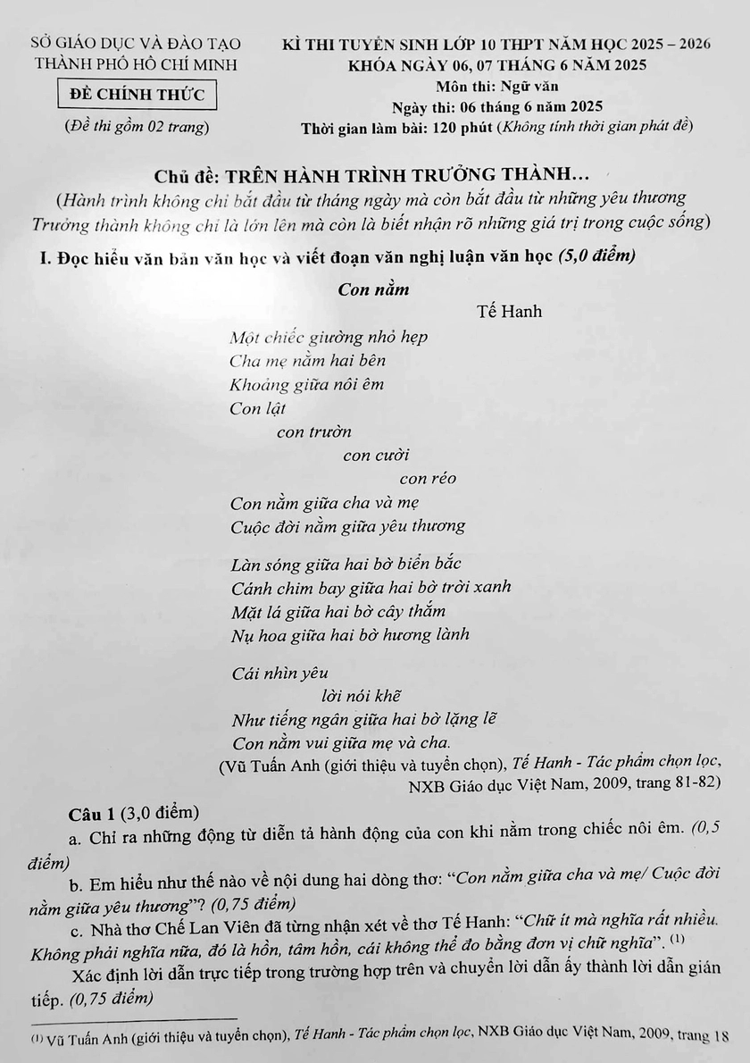Đề thi, đáp án Ngữ văn thi vào lớp 10 - Ảnh 1.