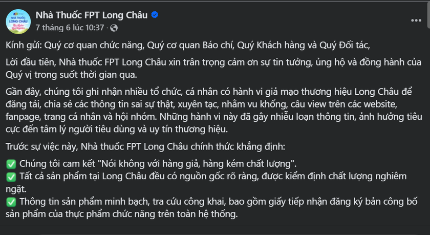 Nhà thuốc Long Châu lên tiếng - Ảnh 1.