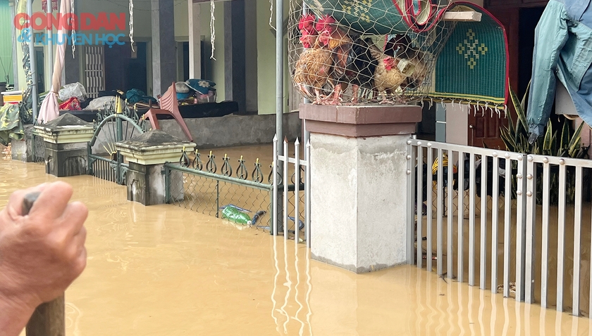 Người dân oặn mình lội nước bên bờ sông Lam ngập lụt - Ảnh 9.