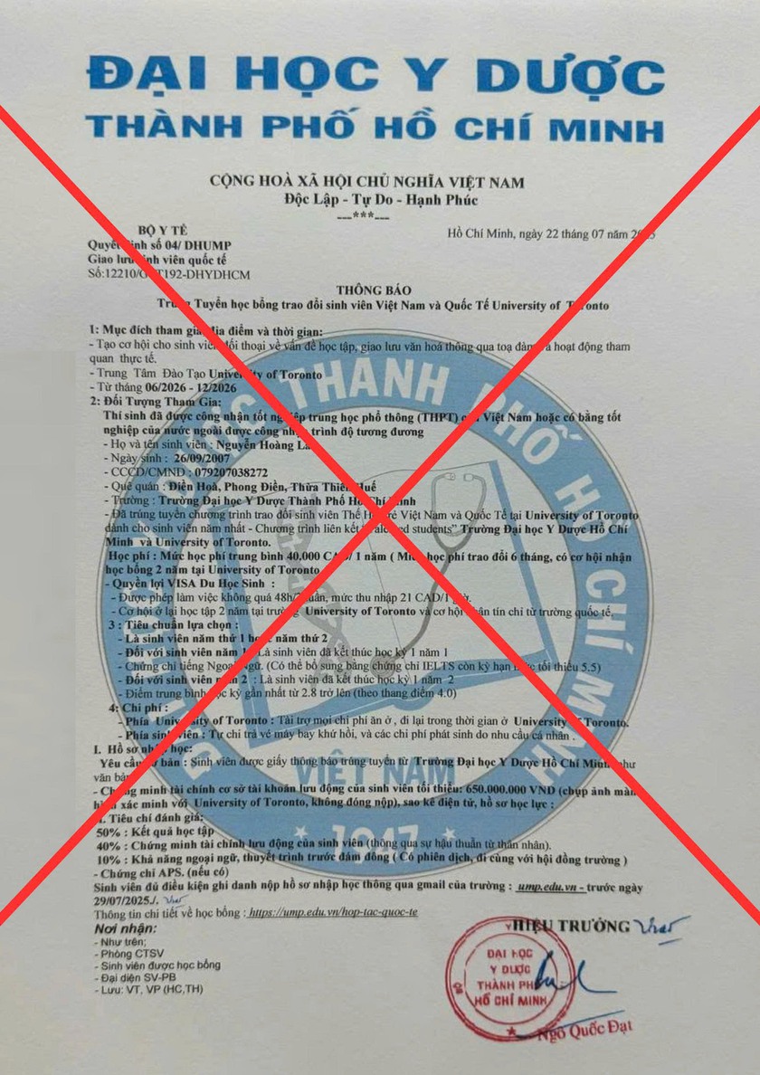 Trường đại học cảnh báo thông tin giả mạo về học bổng trao đổi sinh viên Việt Nam và quốc tế - Ảnh 1.