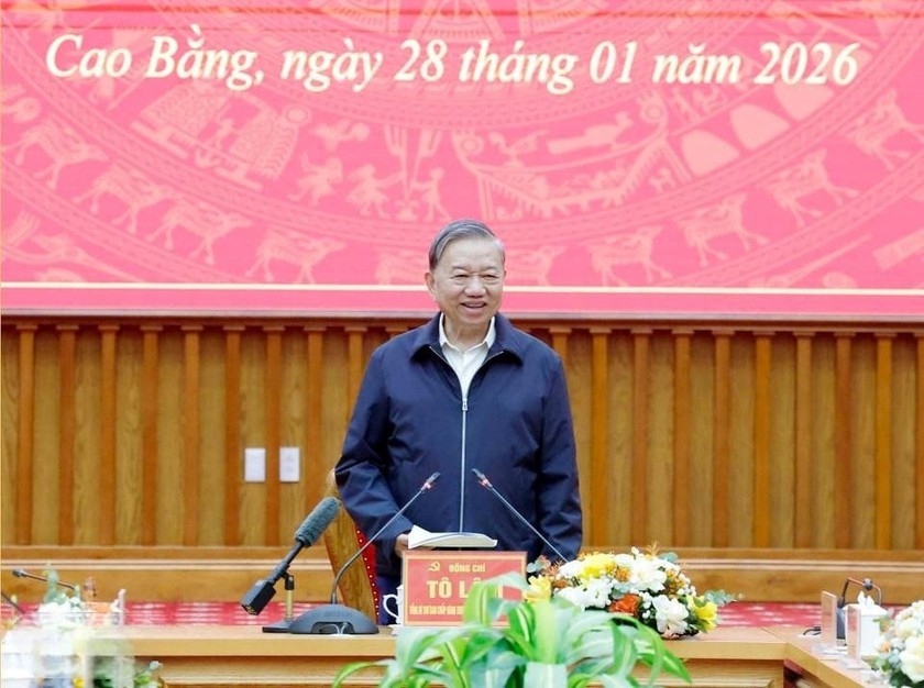 Tổng B&iacute; thư T&ocirc; L&acirc;m l&agrave;m việc với Ban Chấp h&agrave;nh Đảng bộ tỉnh Cao Bằng - Ảnh 2.