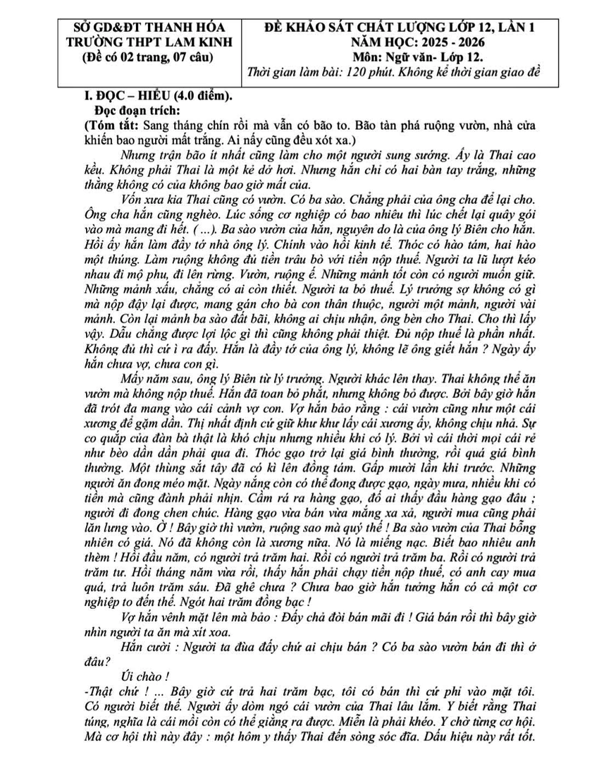 Đề khảo sát môn Ngữ văn 12: Hoàn thiện bản thân từ những thiếu sót - Ảnh 1.