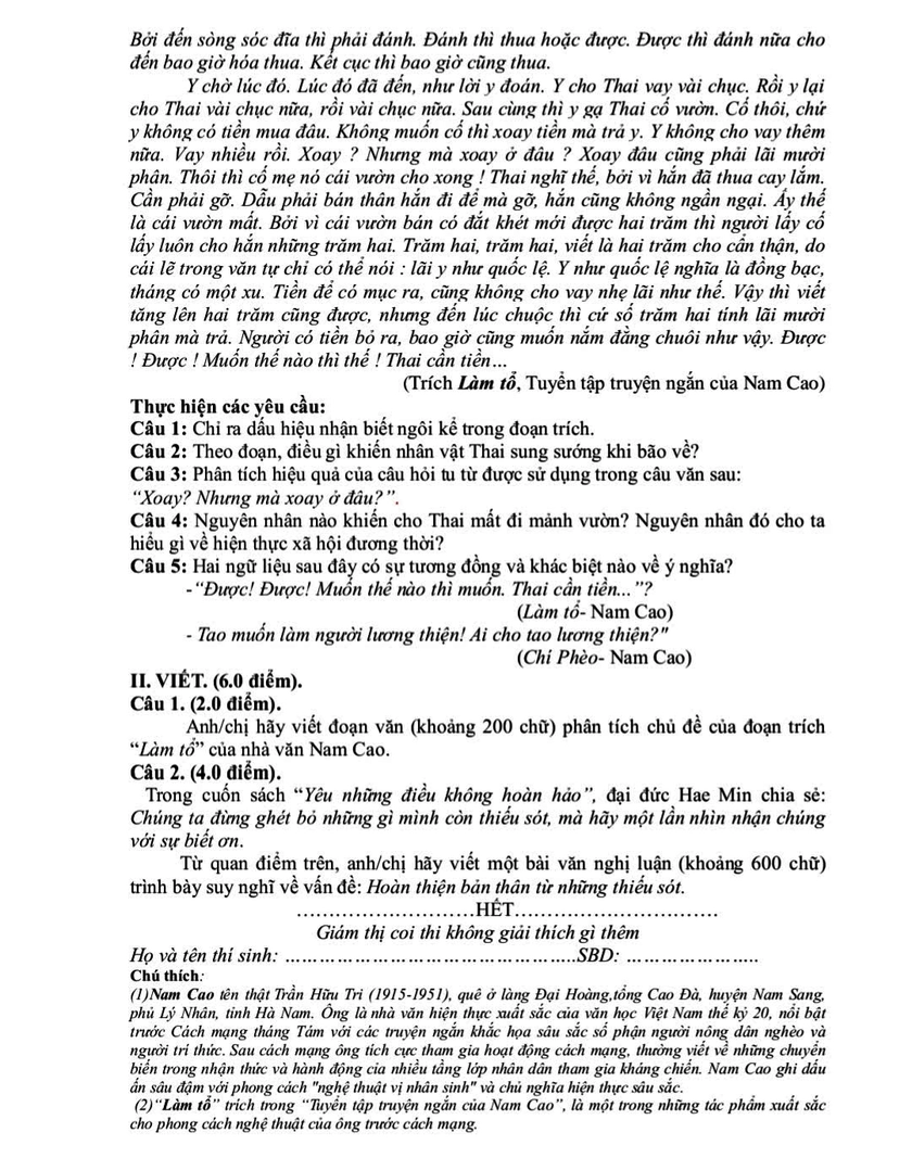 Đề khảo sát môn Ngữ văn 12: Hoàn thiện bản thân từ những thiếu sót - Ảnh 2.