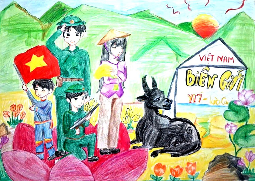 Học sinh v&ugrave;ng cao Y T&yacute; vẽ tranh "Ch&aacute;u y&ecirc;u ch&uacute; bộ đội Bi&ecirc;n ph&ograve;ng" - Ảnh 1.