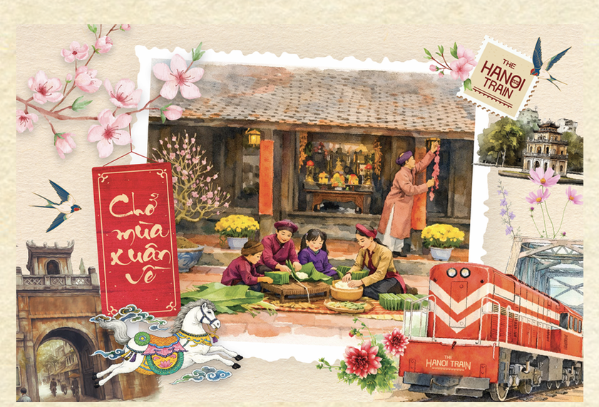 S&aacute;ng kiến du xu&acirc;n tr&ecirc;n t&agrave;u hỏa: &ldquo;Chở m&ugrave;a xu&acirc;n về&rdquo; t&aacute;i hiện Tết xưa - Ảnh 2.