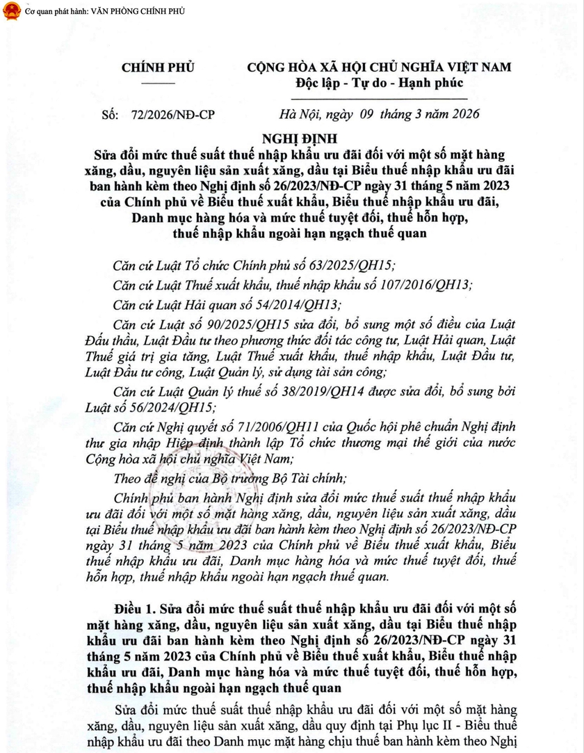 Ch&iacute;nh phủ giảm thuế nhập khẩu c&aacute;c loại xăng dầu về 0% - Ảnh 1.
