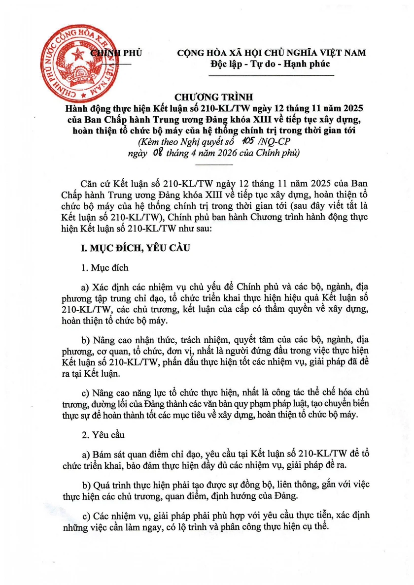 Nghị quyết 105/NQ-CP của Ch&iacute;nh phủ về tiếp tục x&acirc;y dựng, ho&agrave;n thiện tổ chức bộ m&aacute;y - Ảnh 2.