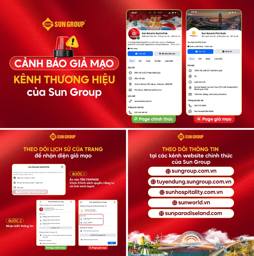 Cảnh b&aacute;o t&igrave;nh trạng giả mạo trang web, fanpage thương hiệu của Sun Group để lừa đảo- Ảnh 1.