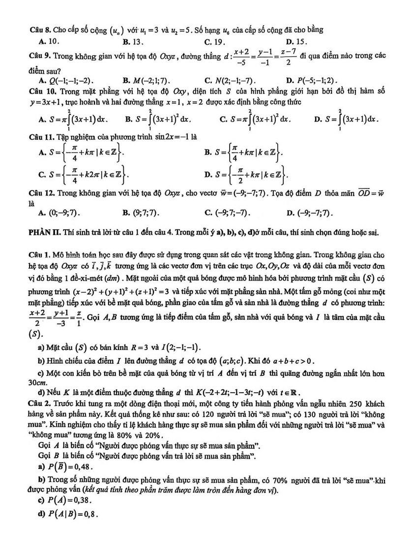 Đề thi thử tốt nghiệp trung học phổ th&ocirc;ng đợt 2 năm 2026 m&ocirc;n To&aacute;n của Sơn La  - Ảnh 2.