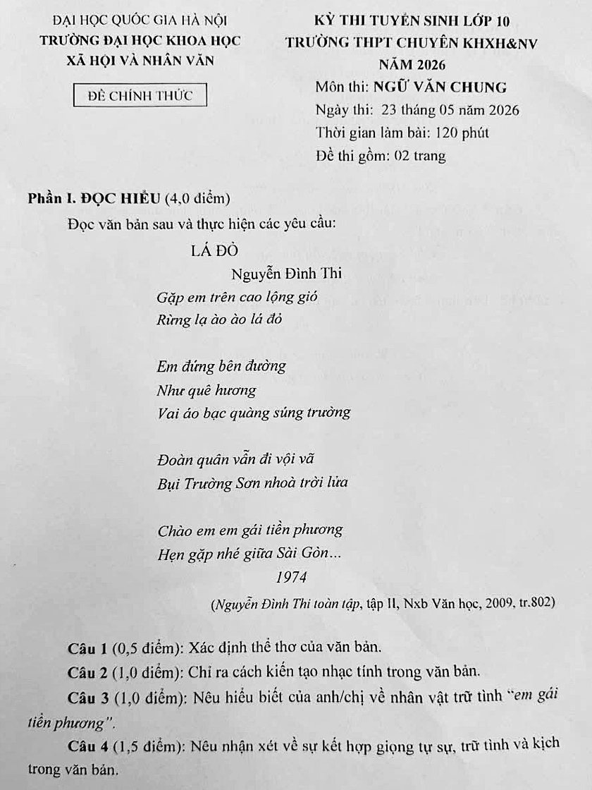 Đề thi Ngữ văn v&agrave;o lớp 10 chuy&ecirc;n Khoa học x&atilde; hội v&agrave; Nh&acirc;n văn đầy &ldquo;sạn&rdquo; - Ảnh 2.