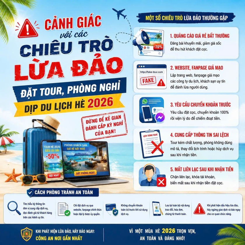 Công an Thành phố Hồ Chí Minh cảnh báo các chiêu trò lừa đảo đặt tour, phòng nghỉ dịp du lịch hè - Ảnh 1.