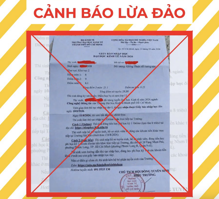 Đại học cảnh b&aacute;o giấy b&aacute;o nhập học giả mạo k&egrave;m y&ecirc;u cầu chuyển khoản học ph&iacute; - Ảnh 1.